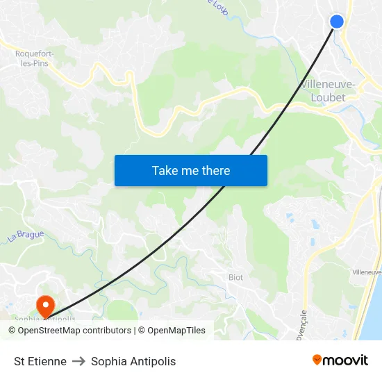 St Etienne to Sophia Antipolis map