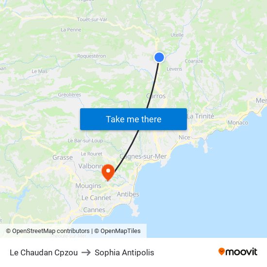 Le Chaudan Cpzou to Sophia Antipolis map