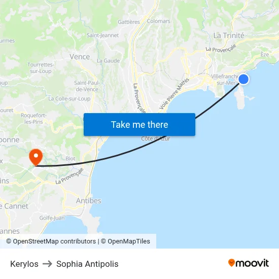 Kerylos to Sophia Antipolis map