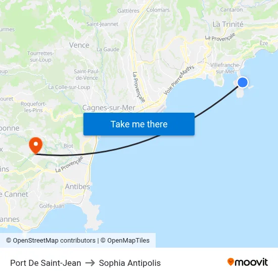 Port De Saint-Jean to Sophia Antipolis map