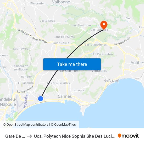 Gare De Bosquet (Le) to Uca, Polytech Nice Sophia Site Des Lucioles, Iup Management Et Gestion Des Entreprises map