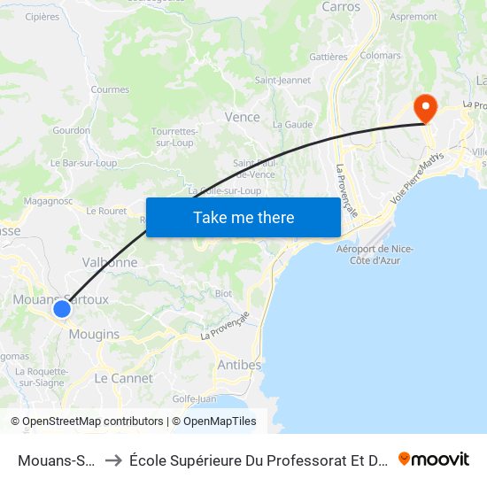 Mouans-Sartoux Centre to École Supérieure Du Professorat Et De L'Éducation (Espe) - Stephen Liégeard map