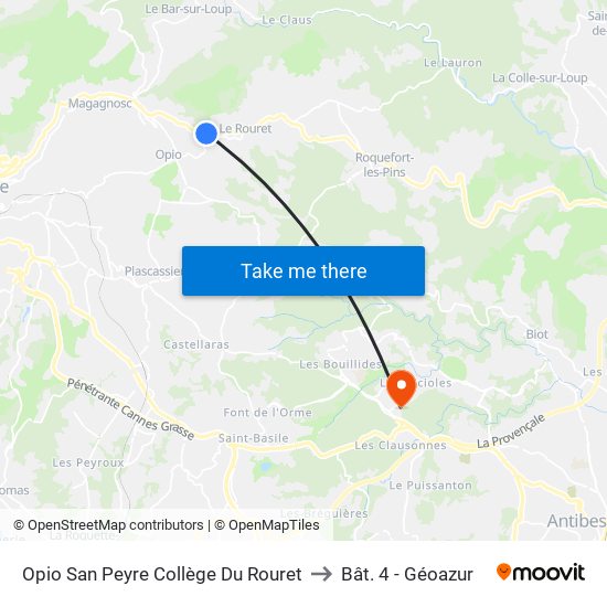 Opio San Peyre Collège Du Rouret to Bât. 4 - Géoazur map