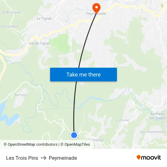 Les Trois Pins to Peymeinade map