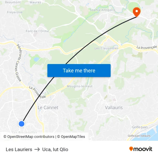 Les Lauriers to Uca, Iut Qlio map