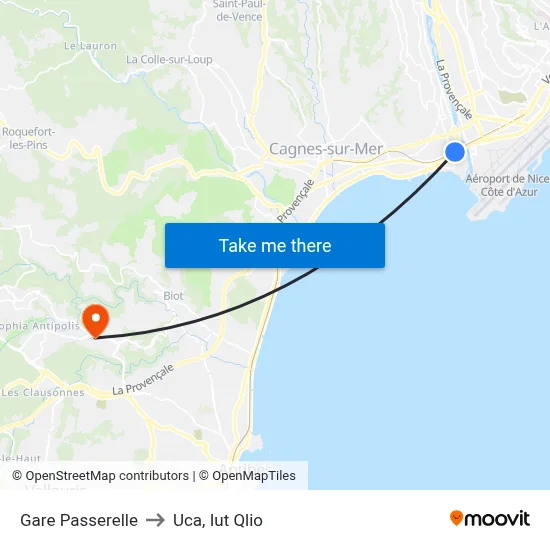 Gare Passerelle to Uca, Iut Qlio map