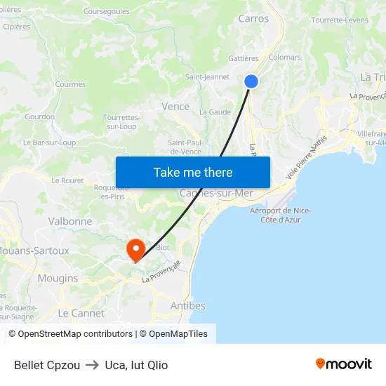 Bellet Cpzou to Uca, Iut Qlio map