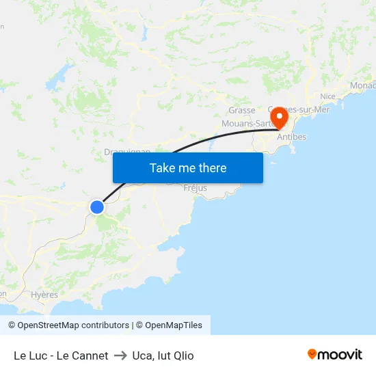 Le Luc - Le Cannet to Uca, Iut Qlio map