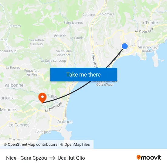 Nice - Gare Cpzou to Uca, Iut Qlio map