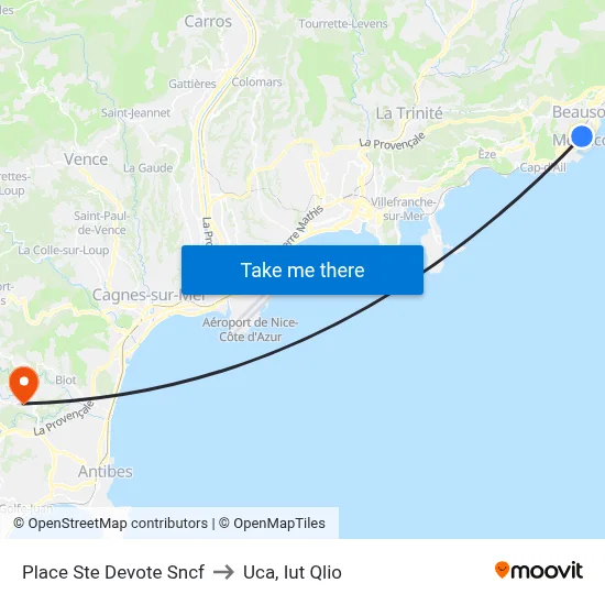 Place Ste Devote Sncf to Uca, Iut Qlio map
