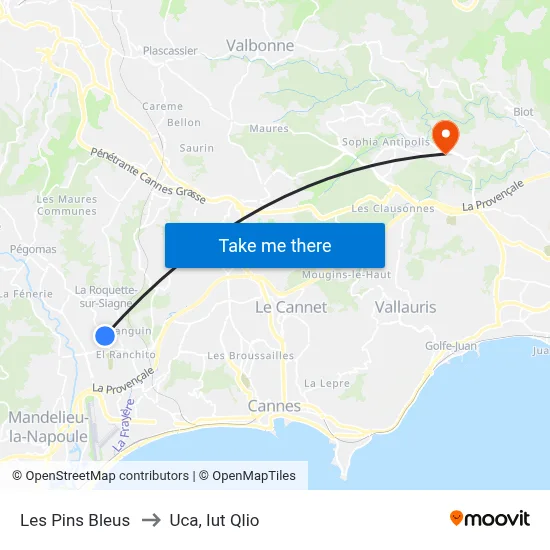 Les Pins Bleus to Uca, Iut Qlio map