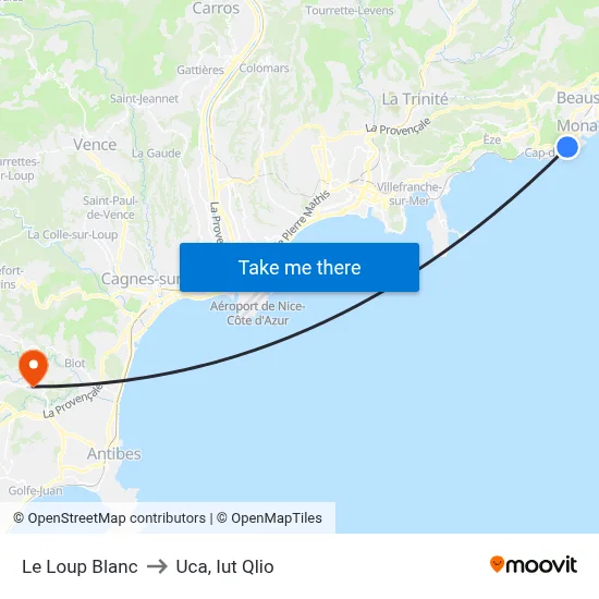 Le Loup Blanc to Uca, Iut Qlio map