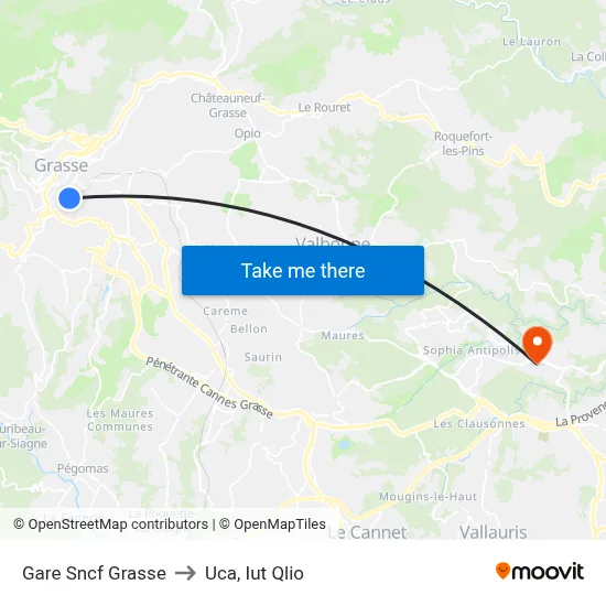 Gare Sncf Grasse to Uca, Iut Qlio map