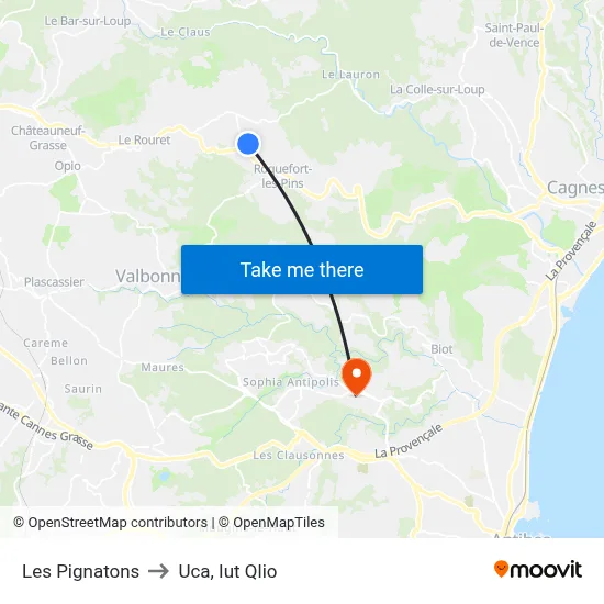 Les Pignatons to Uca, Iut Qlio map
