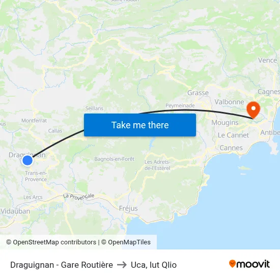 Draguignan - Gare Routière to Uca, Iut Qlio map