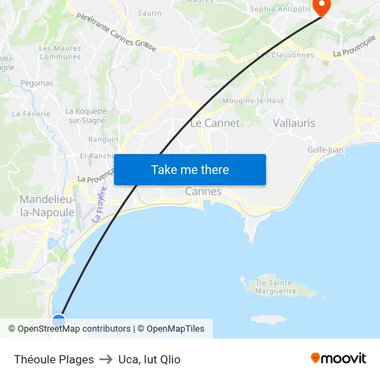 Théoule Plages to Uca, Iut Qlio map