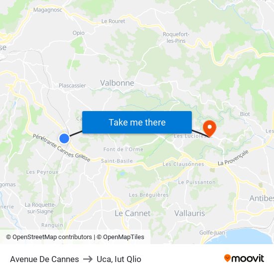 Avenue De Cannes to Uca, Iut Qlio map