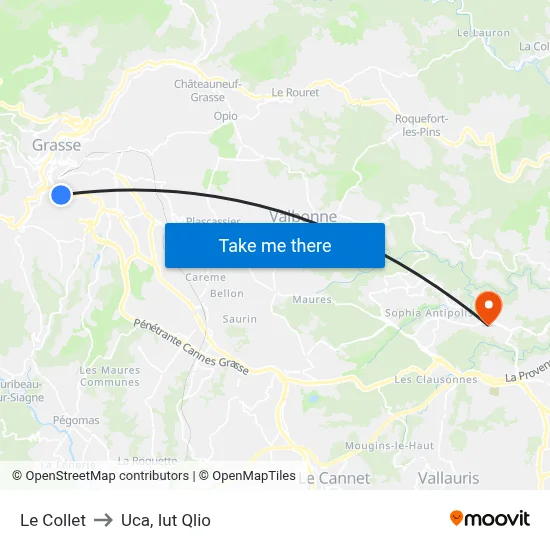 Le Collet to Uca, Iut Qlio map