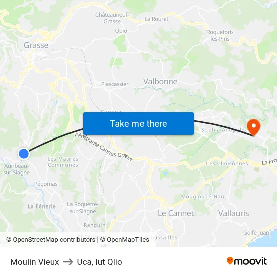 Moulin Vieux to Uca, Iut Qlio map
