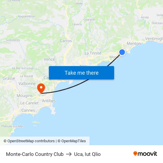 Monte-Carlo Country Club to Uca, Iut Qlio map