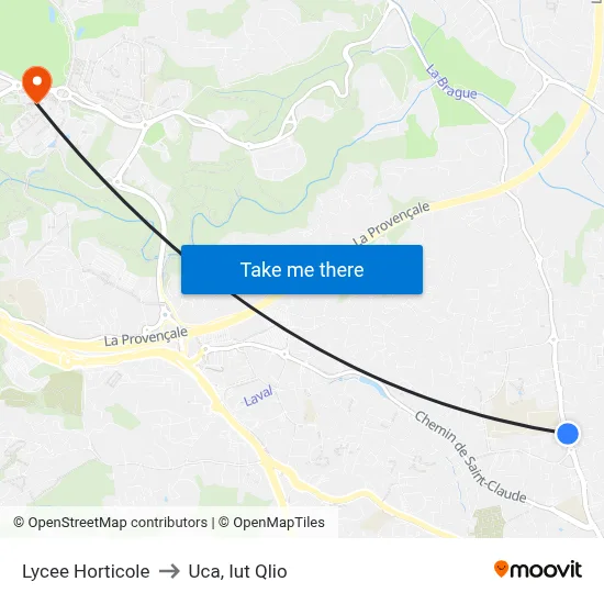 Lycee Horticole to Uca, Iut Qlio map