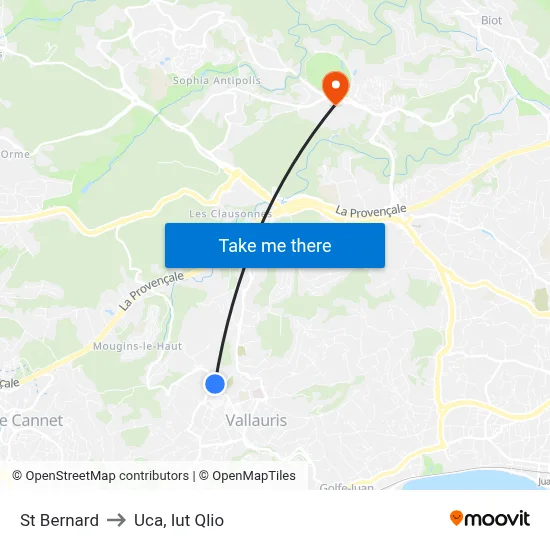 St Bernard to Uca, Iut Qlio map