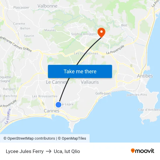 Lycee Jules Ferry to Uca, Iut Qlio map