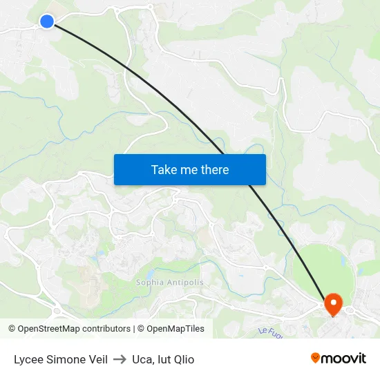 Lycee Simone Veil to Uca, Iut Qlio map