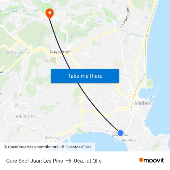 Gare Sncf Juan Les Pins to Uca, Iut Qlio map