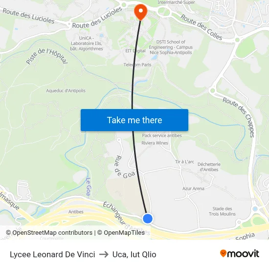 Lycee Leonard De Vinci to Uca, Iut Qlio map