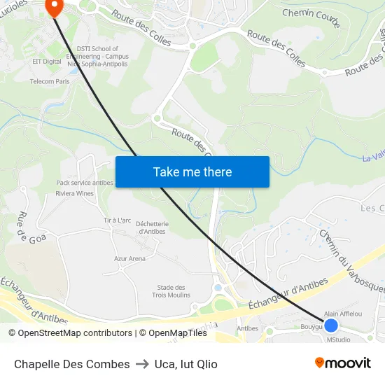 Chapelle Des Combes to Uca, Iut Qlio map