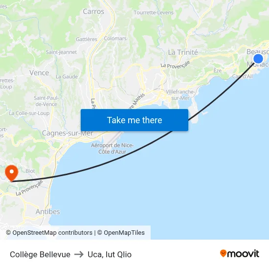 Collège Bellevue to Uca, Iut Qlio map