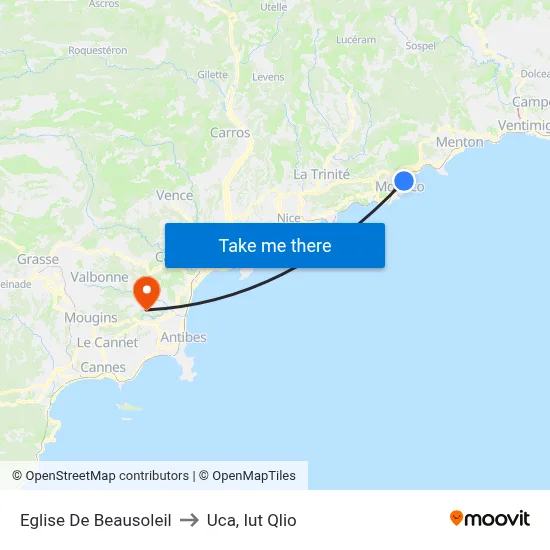 Eglise De Beausoleil to Uca, Iut Qlio map