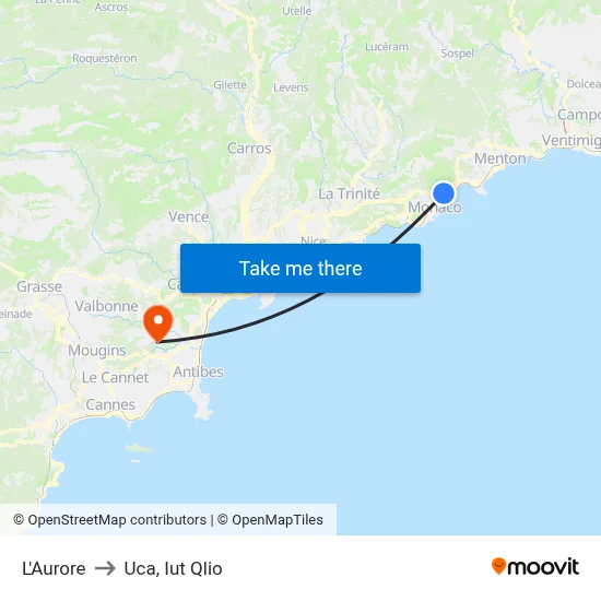 L'Aurore to Uca, Iut Qlio map
