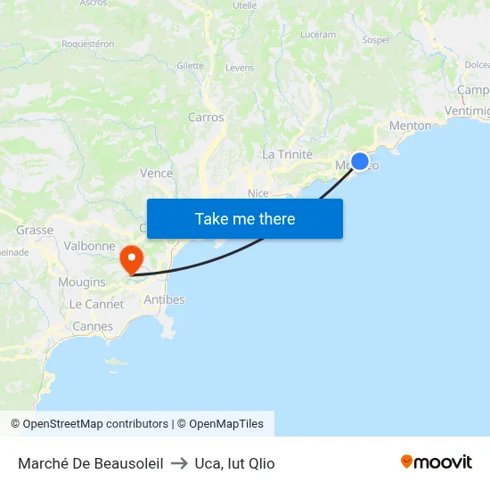 Marché De Beausoleil to Uca, Iut Qlio map