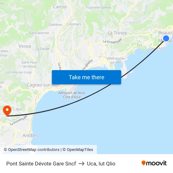 Pont Sainte Dévote Gare Sncf to Uca, Iut Qlio map