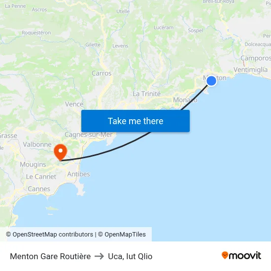 Menton Gare Routière to Uca, Iut Qlio map