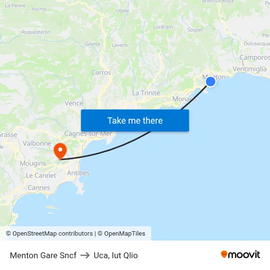 Menton Gare Sncf to Uca, Iut Qlio map