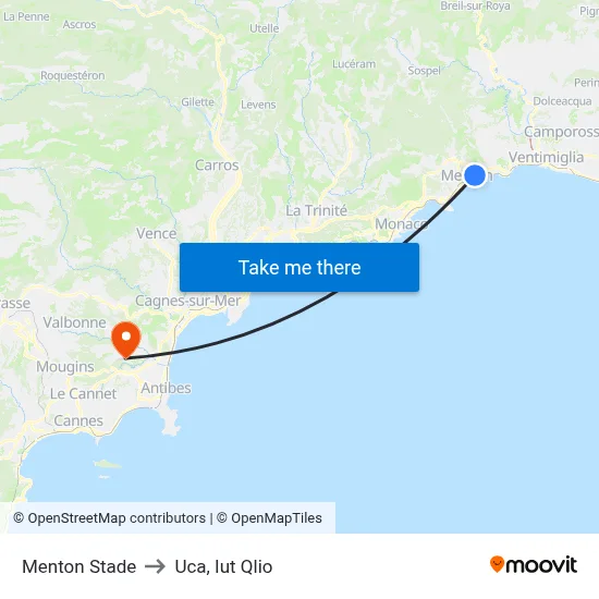 Menton Stade to Uca, Iut Qlio map