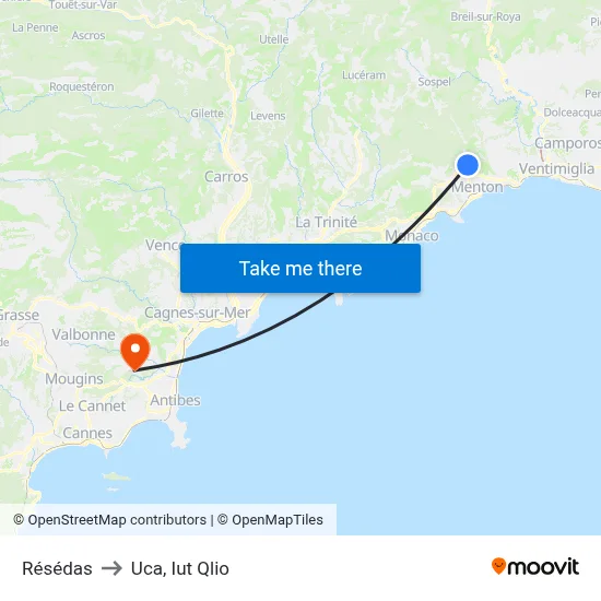 Résédas to Uca, Iut Qlio map