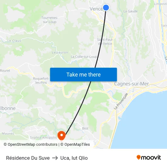 Résidence Du Suve to Uca, Iut Qlio map