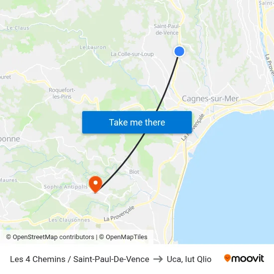 Les 4 Chemins / Saint-Paul-De-Vence to Uca, Iut Qlio map