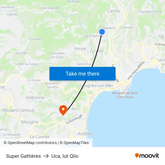 Super Gattières to Uca, Iut Qlio map