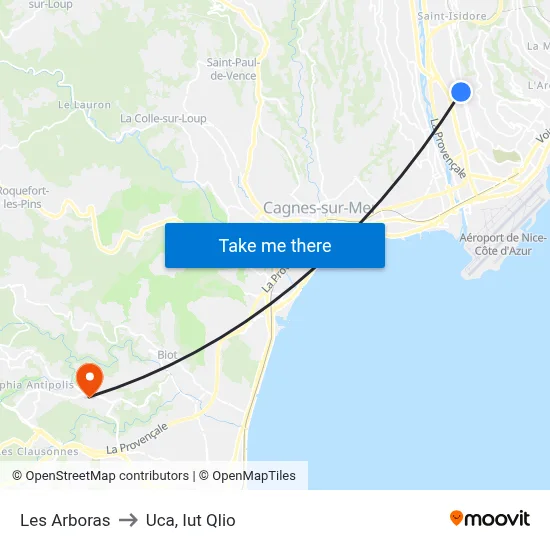 Les Arboras to Uca, Iut Qlio map