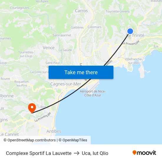 Complexe Sportif La Lauvette to Uca, Iut Qlio map