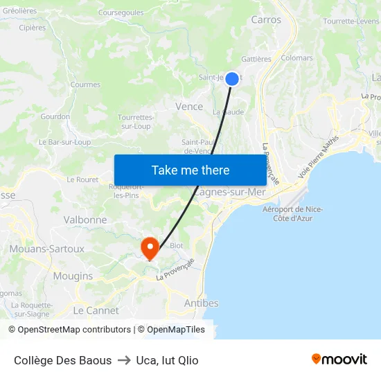 Collège Des Baous to Uca, Iut Qlio map