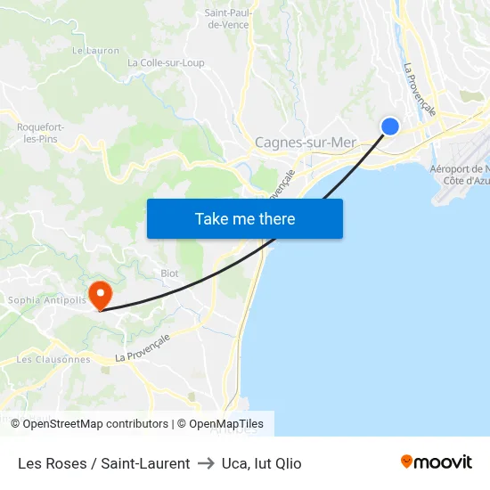Les Roses / Saint-Laurent to Uca, Iut Qlio map