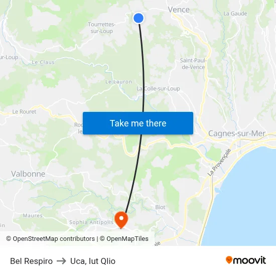 Bel Respiro to Uca, Iut Qlio map