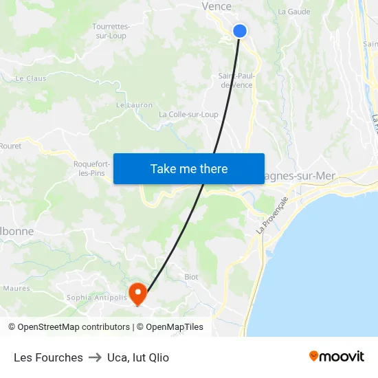 Les Fourches to Uca, Iut Qlio map