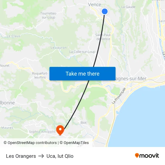 Les Orangers to Uca, Iut Qlio map
